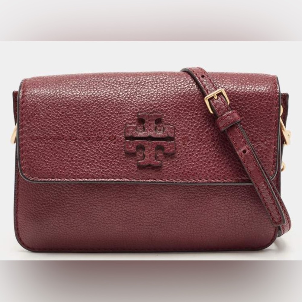 Tory Burch McGraw Burgundy Leather Crossbody Bag